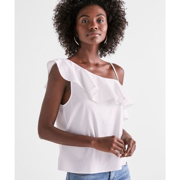 Lucky Brand Tops - Lucky Brand White One Shoulder Ruffle Top
